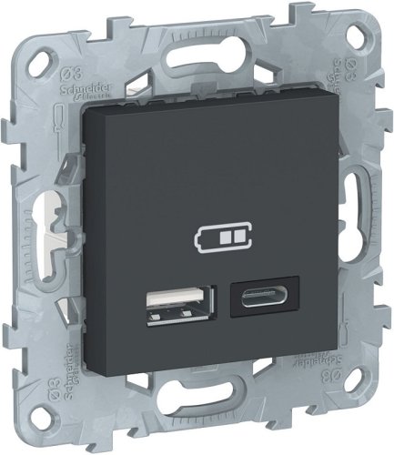 Розетка USB тип A+С без рамки Schneider Electric Unica New 2-м. 2400мА антрацит фото Розетка USB тип A+С без рамки Schneider Electric Unica New 2-м. 2400мА антрацит картинка